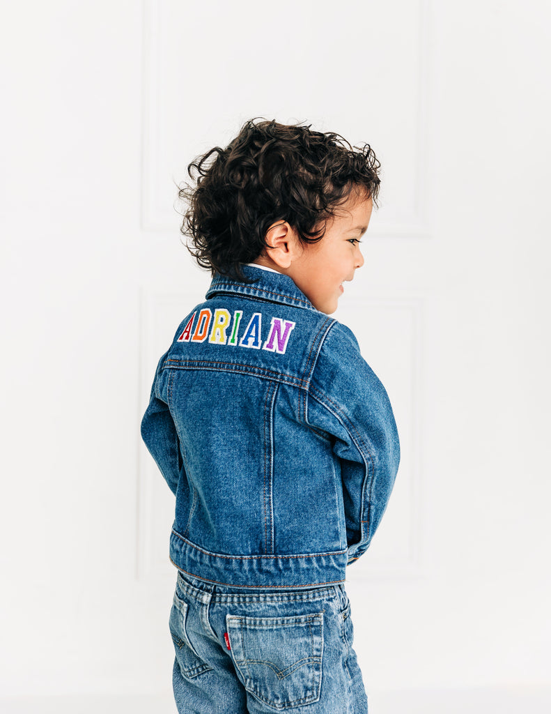 Custom Embroidered Denim Jacket, Rainbow  Stitchmonograms   