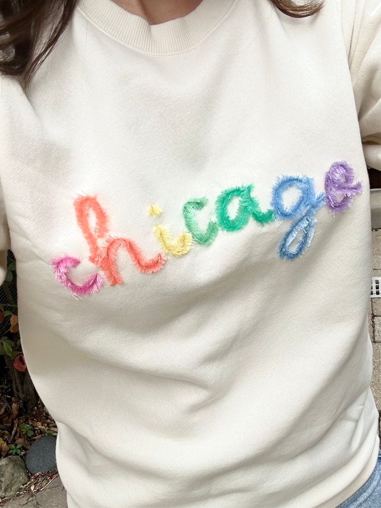 Fringe embroidery 'CHICAGO' sweatshirt  Stitchmonograms   