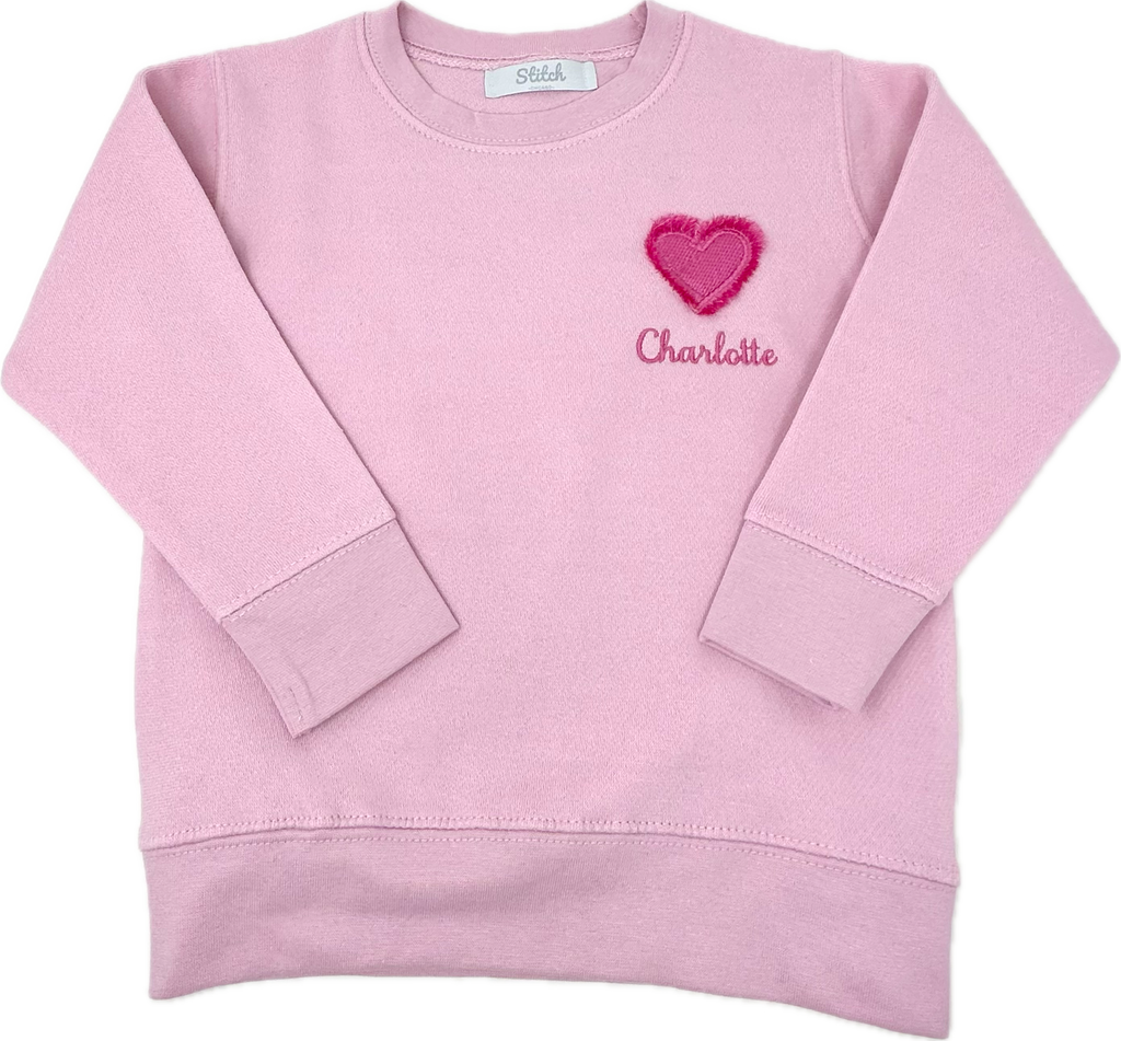 Custom Embroidered Fringe 3D Heart Sweatshirt, Pink Stitchmonograms