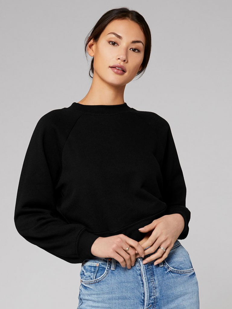 Women's Icon Sweatshirt with Neckline Embroidery, Black Stitchmonograms