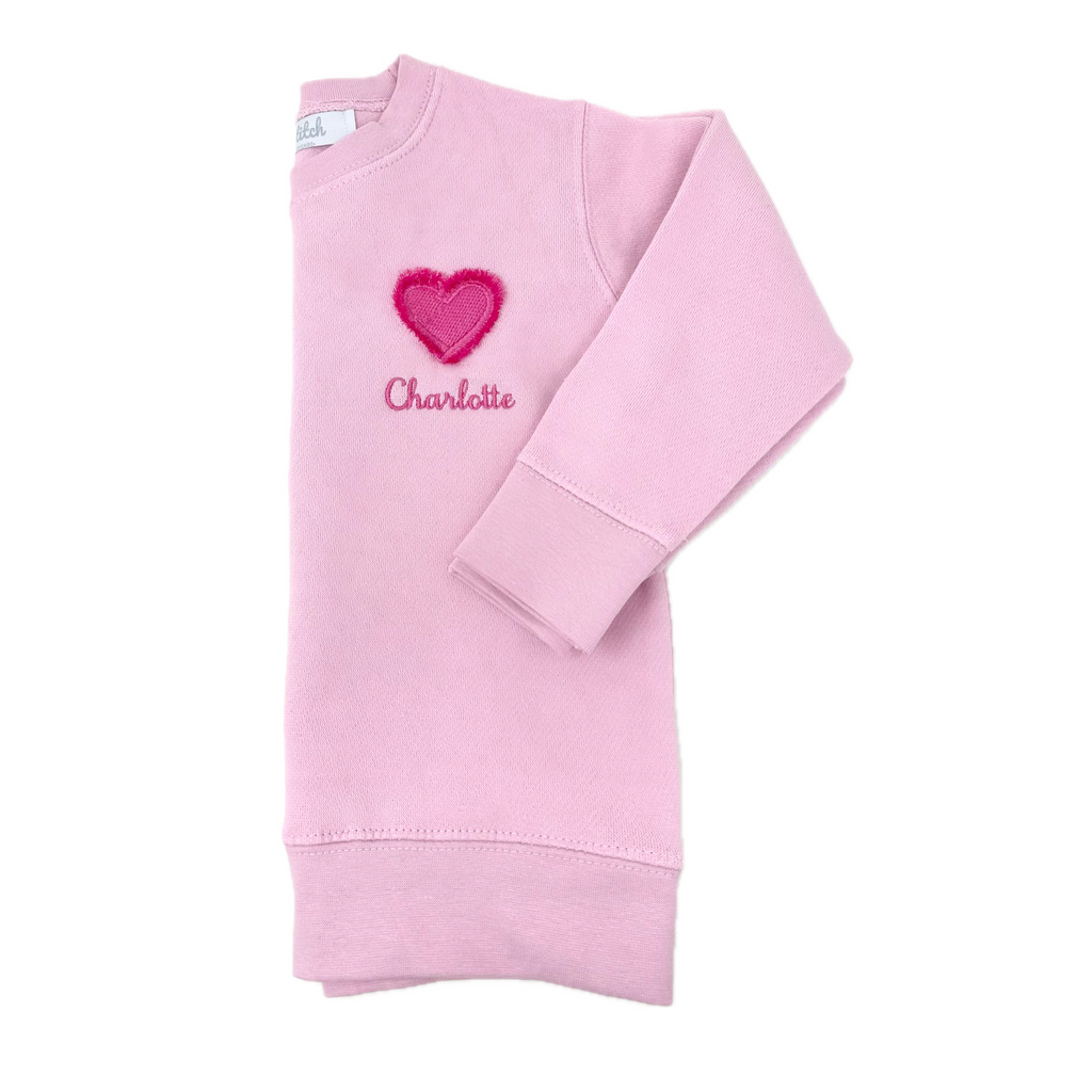 Custom Embroidered Fringe 3D Heart Sweatshirt, Pink Stitchmonograms