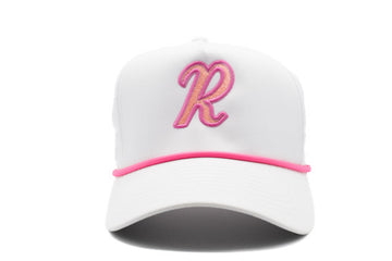 Retro Initial Rope Hat, White/Pink Stitchmonograms