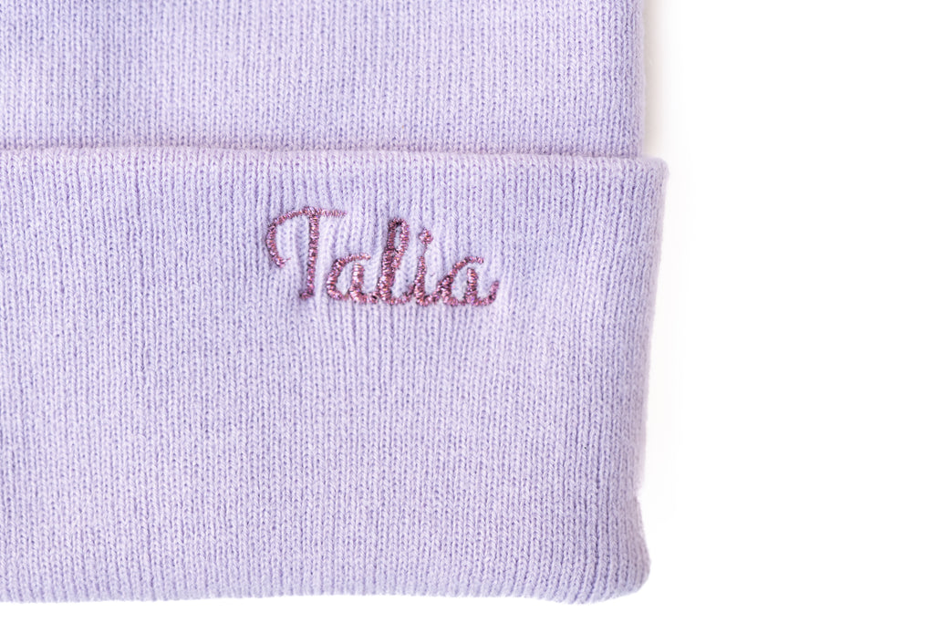 Custom Embroidered Beanie with Glitter, Lilac  Stitchmonograms   