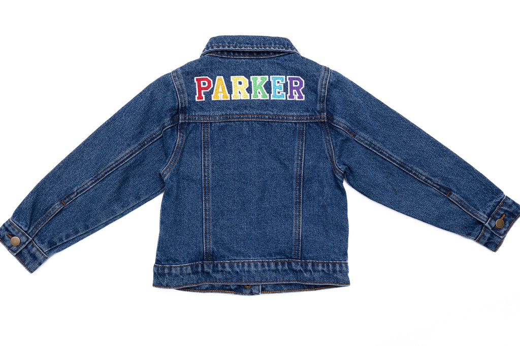 Custom Embroidered Denim Jacket, Rainbow  Stitchmonograms   