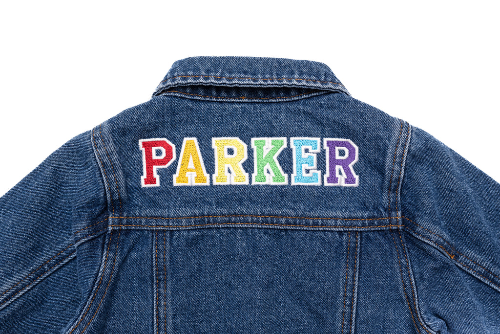 Custom Embroidered Denim Jacket, Rainbow  Stitchmonograms   